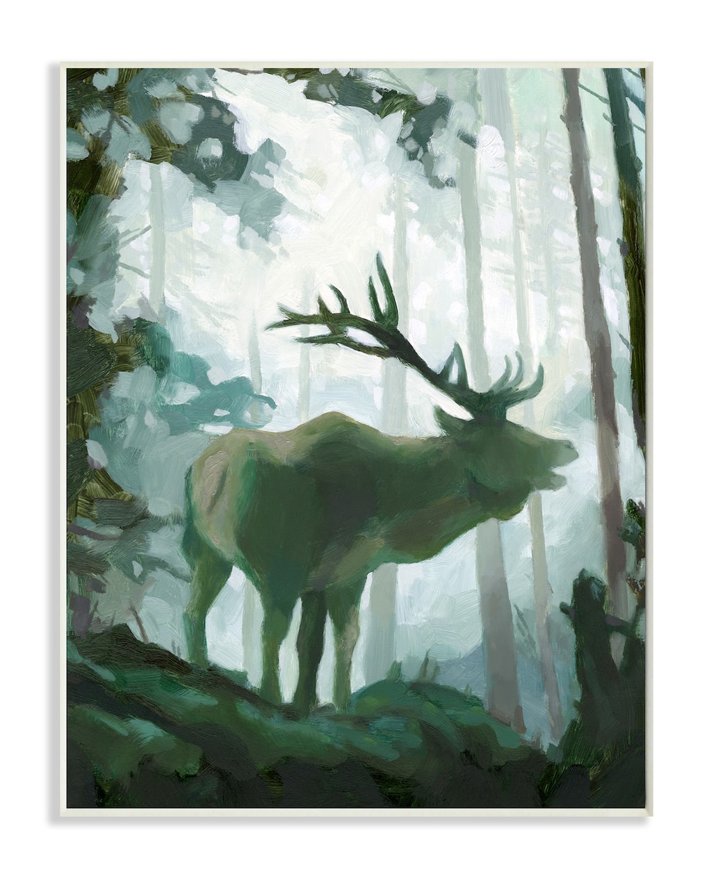 Stupell Industries Elk Wilderness Silhouette Deep Green Forest Animal Wall Plaque